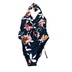 CUPSHE Navy Blue Floral One Piece‎ Swimsuit Women's Size Medium NWT Lace Up